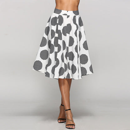 Large Polka Dot Round Slim Fit Mid-Length Skirt With Hem