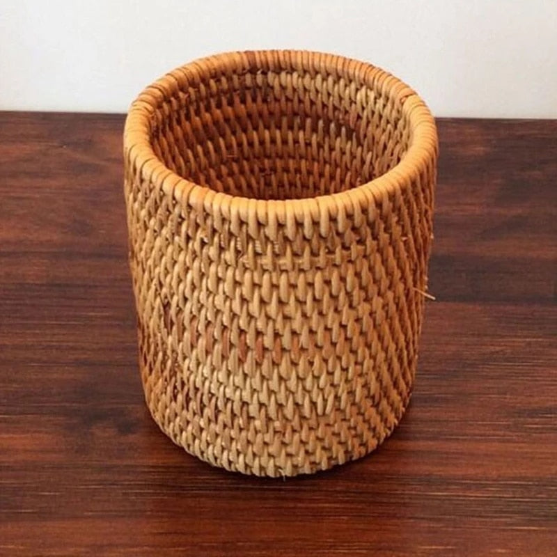 Handmade Tea Ceremony Basket Handwoven Rattan Pencil Holder 