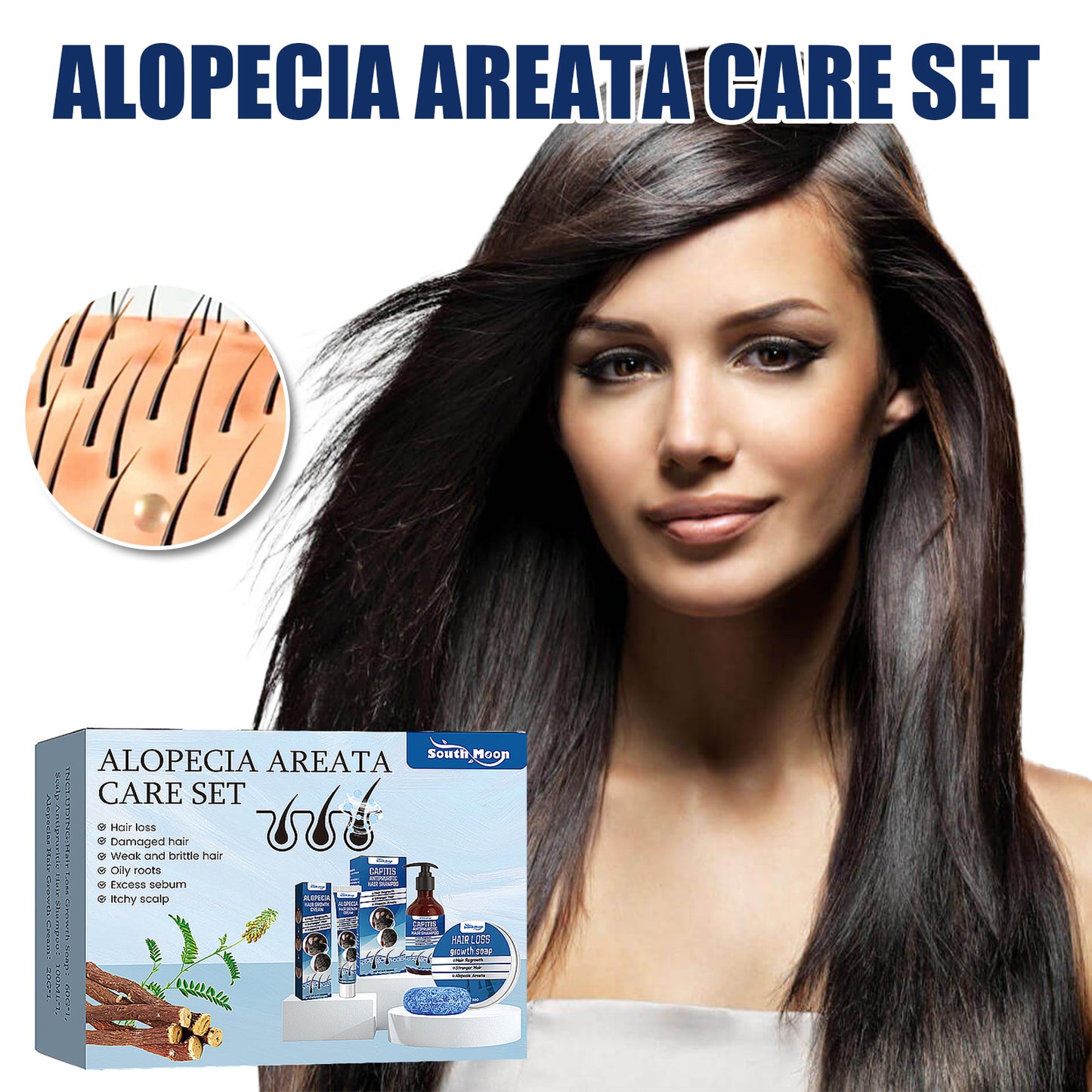 South Moon Alopecia Areata Care Set, Clean Scalp Supple Care Frizzy Hair Wash And Care Gift Set