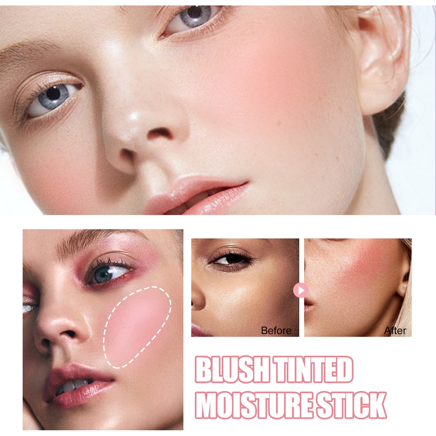 EELHOE Blush Stick, Brightening Primer Solid Contouring Natural Nude Makeup Waterproof Lightweight Multi-Functional Blush Stick