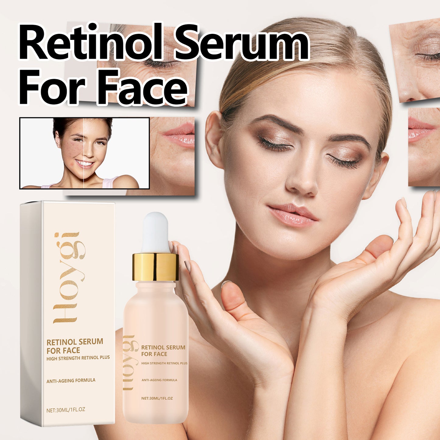 Hoygi Retinol Serum For Face, Hydrating Firming Facial Fine Lines Smooth Skin Anti-Wrinkle Essence