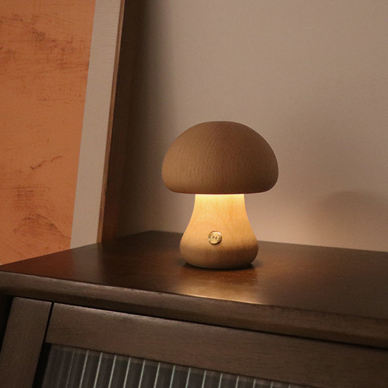 INS Wooden Cute Mushroom LED Night Light With Touch Switch Bedside Table Lamp For Bedroom Childrens Room Sleeping Night Lamps Home Decor - Trotters Independent Traders