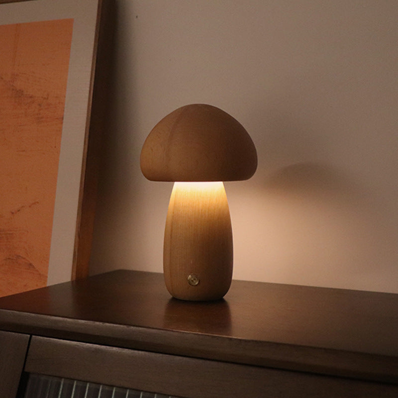 INS Wooden Cute Mushroom LED Night Light With Touch Switch Bedside Table Lamp For Bedroom Childrens Room Sleeping Night Lamps Home Decor - Trotters Independent Traders