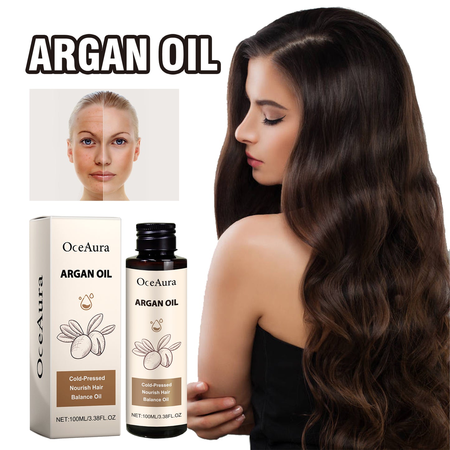 OceAura Argan Oil, Repair Dry Short-Tempered Hair Moist Skin Multi-Effect Raise Hair Oil