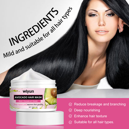 Wiyun Avocado Hair Mask, Moist Smooth Hair Repair Damaged Hair Tail Hair Dry Short-Tempered Membrane