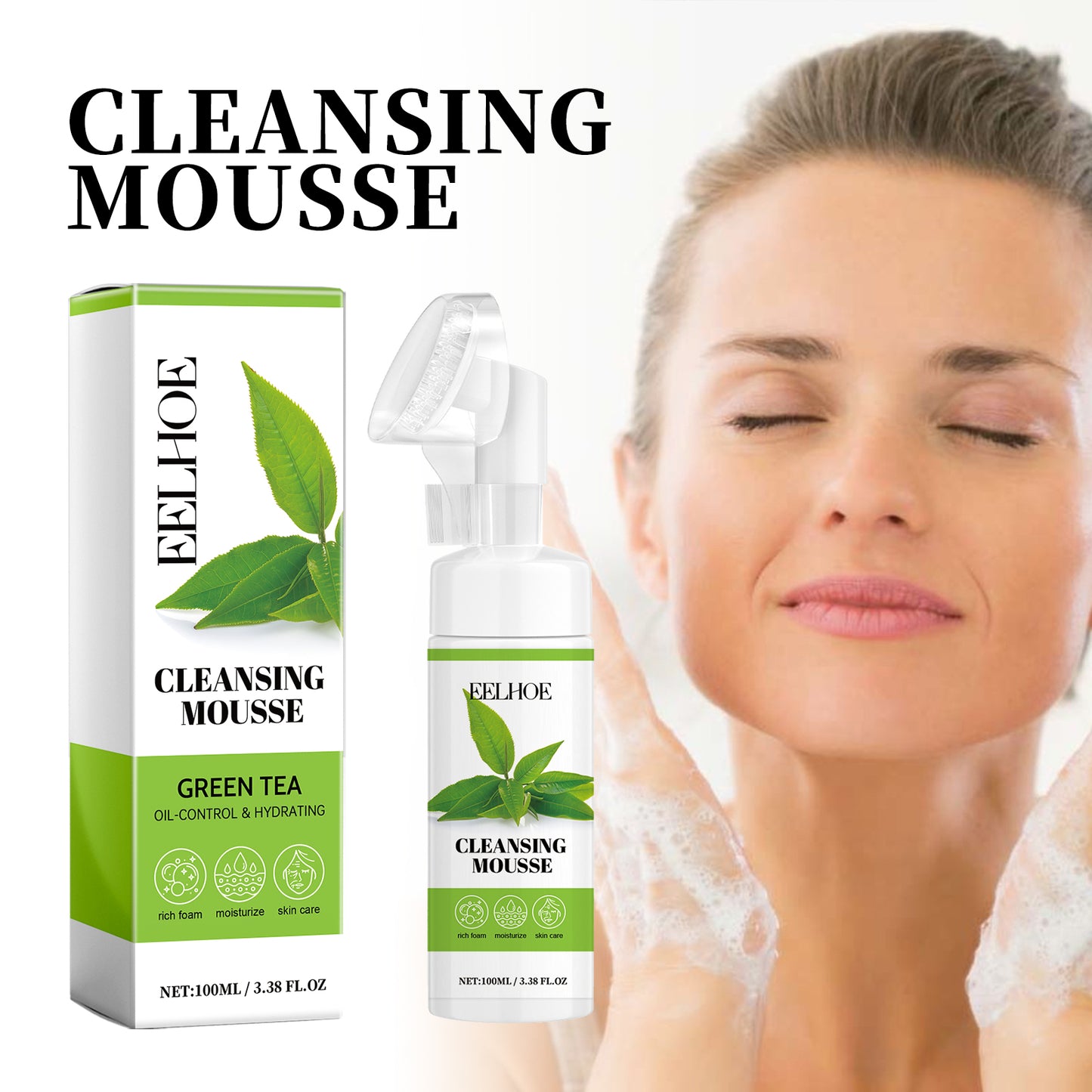 Eelhoe Green Tea Cleansing Mousse, A Deep Cleansing Facial Cleanser With Refreshing Oil Control And Wrinkles Reduction