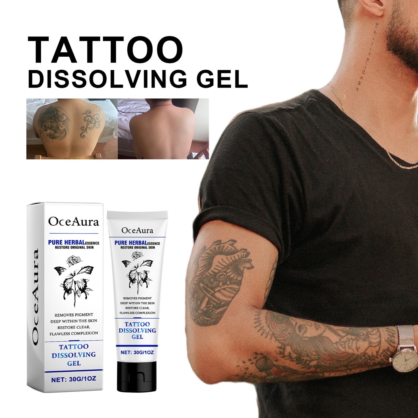 OceAura Tattoo Dissolving Gel, Moisturizing Tattoo Skin Repair Skin Tattoo Mark Brightening Care Cream