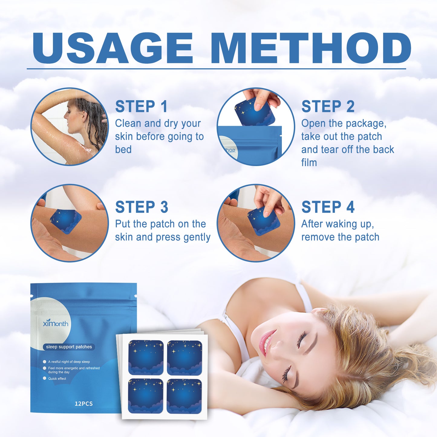 Ximonth Sleeping Patch, Care For Sleep Relax Body And Mind Physical Fatigue Fatigue Relieve Stress Peace Of Mind Sleep