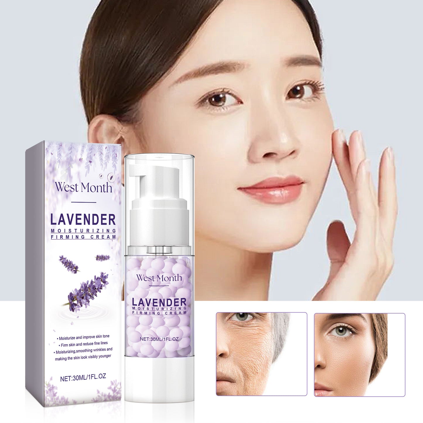 West&Month Lavender Moisturizing Firming Cream, Facial Repair Hydrating And Moisturizing Fine Line Reducing Essence Cream