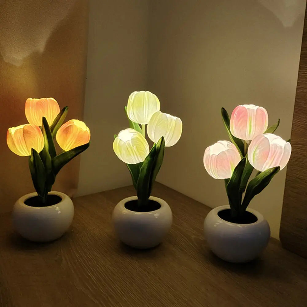 Simulation Tulip Flower Pot Lamp Indoor Decorative Table Lamp