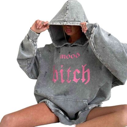 Women's Fashion Leisure Washed-out Broken Print Hoodie - Trotters Independent Traders