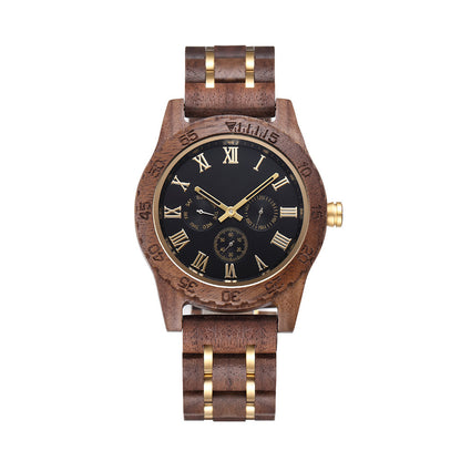 Retro Walnut Gold Multi-functional Men's Quartz Watch - Trotters Independent Traders