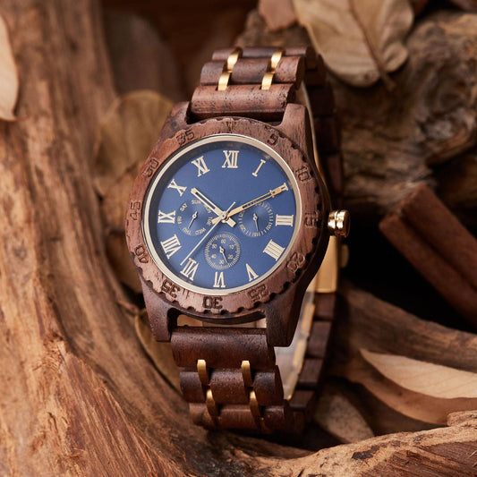 Retro Walnut Gold Multi-functional Men's Quartz Watch - Trotters Independent Traders