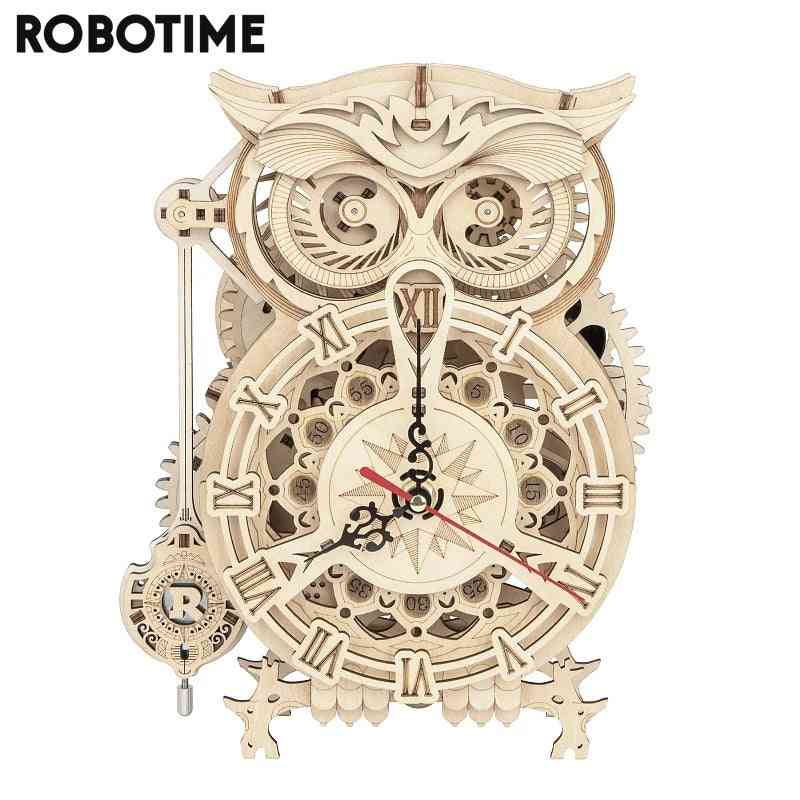 Creative DIY Toys 3D Owl Wooden Clock Building Blocks