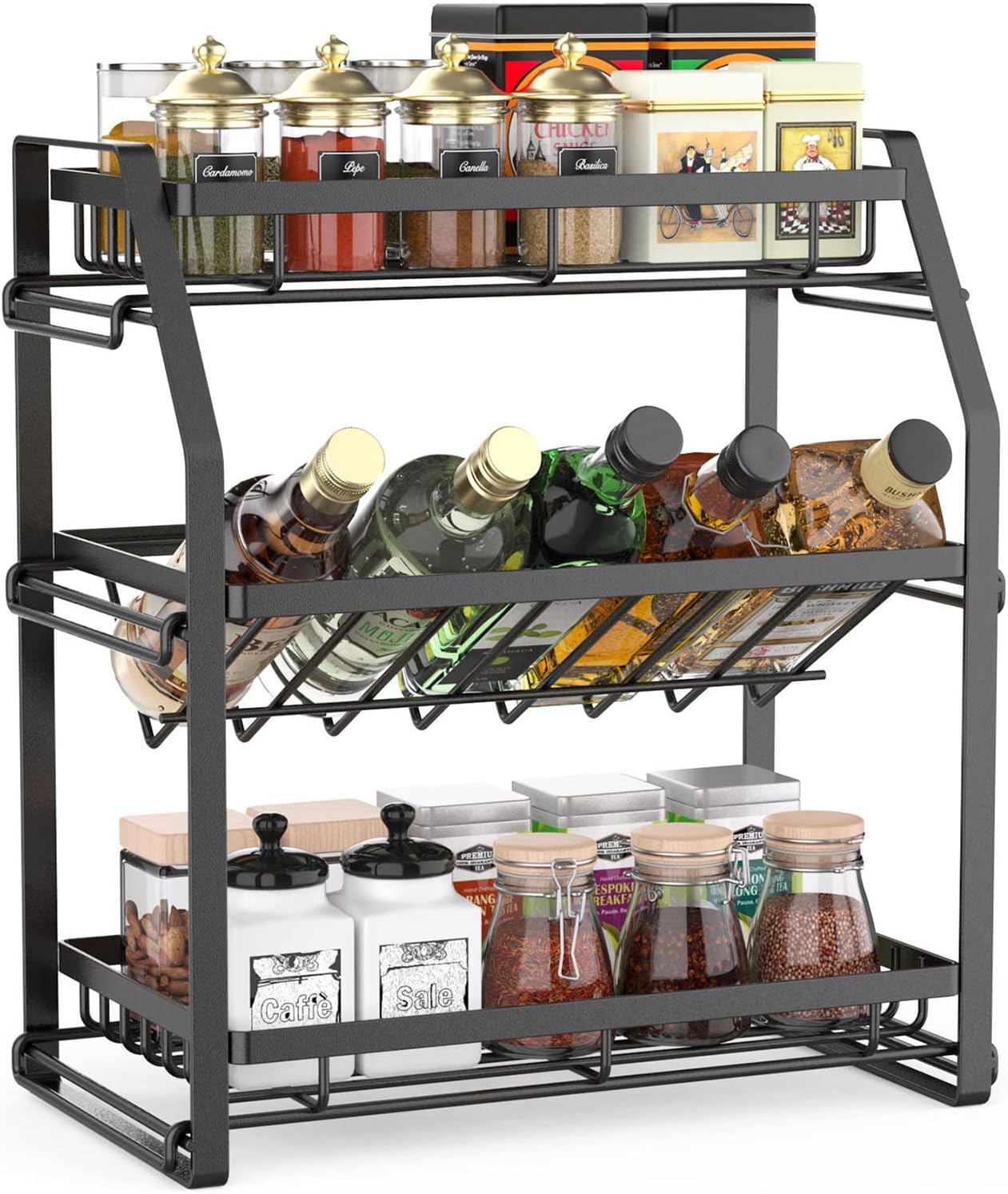 Spice Rack Organizer, 3-Tier Seasoning Organizer, Kitchen Spice Shelf, Countertop Organizer For Bathroom Vanity Kitchen-Black - Trotters Independent Traders