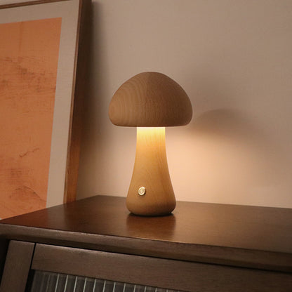 INS Wooden Cute Mushroom LED Night Light With Touch Switch Bedside Table Lamp For Bedroom Childrens Room Sleeping Night Lamps Home Decor - Trotters Independent Traders