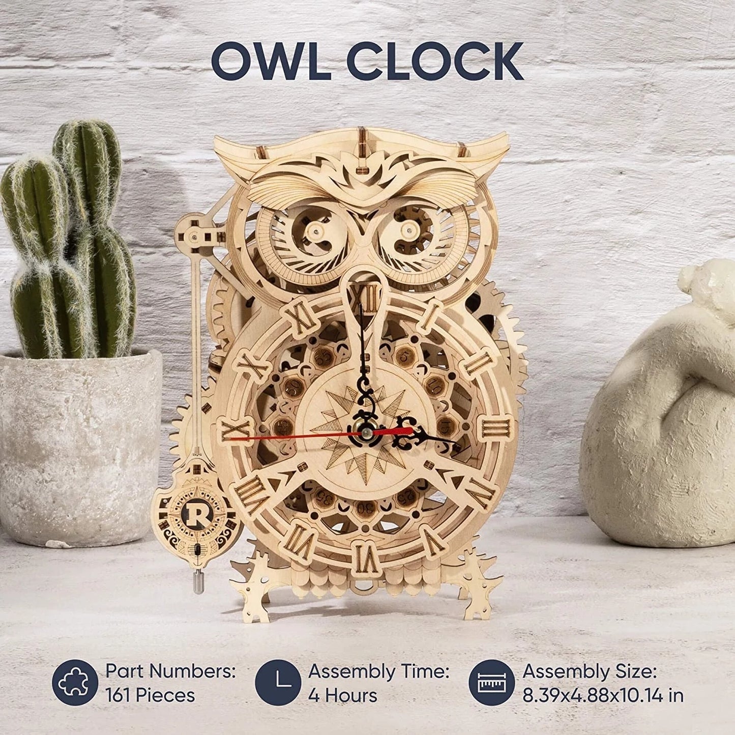 Creative DIY Toys 3D Owl Wooden Clock Building Blocks