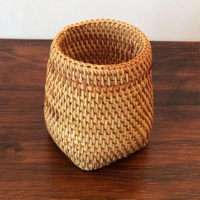 Handmade Tea Ceremony Basket Handwoven Rattan Pencil Holder 