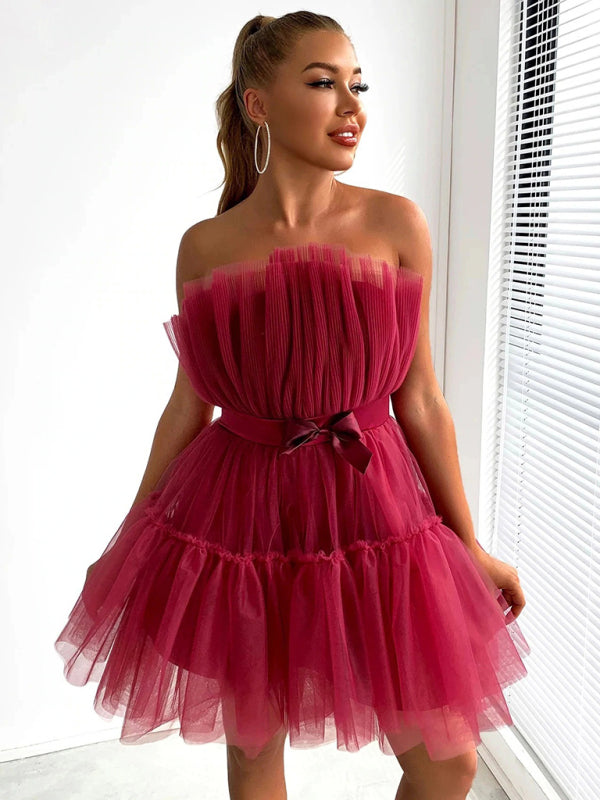 New Tube Top Style Mesh Temperament Bow Tutu Skirt Dress