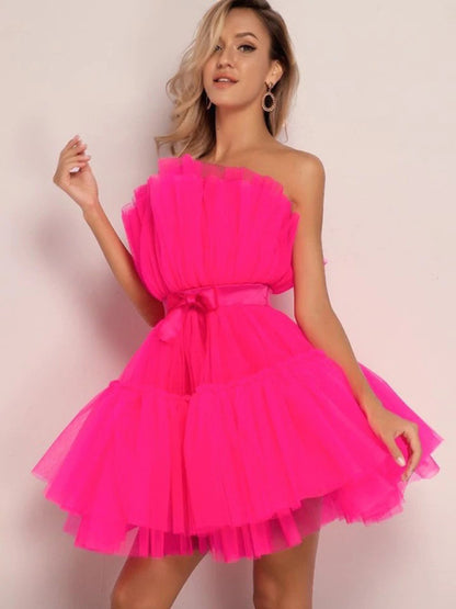 New Tube Top Style Mesh Temperament Bow Tutu Skirt Dress