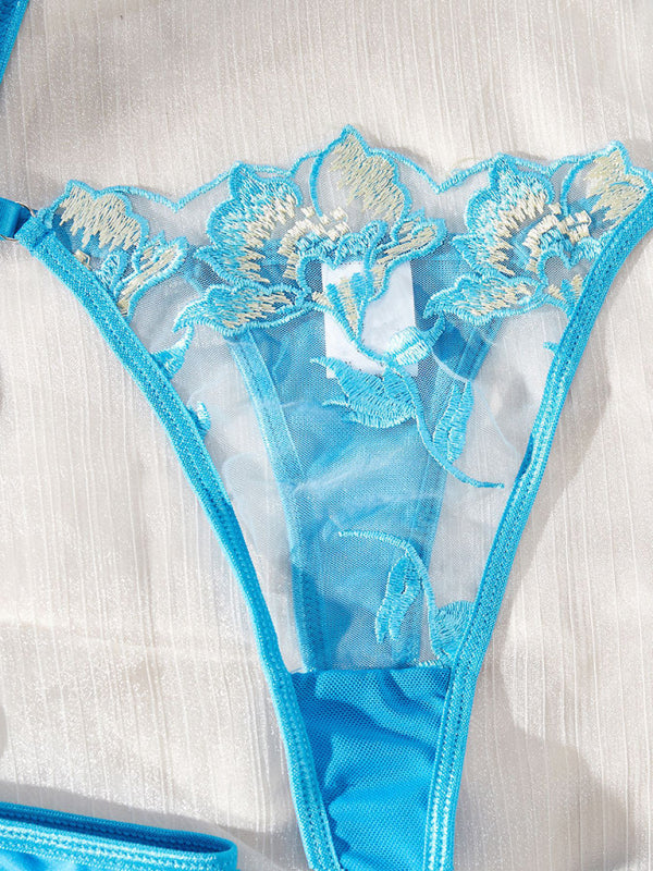 New Sexy Lace Flower See-Through Underwear Set