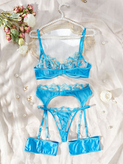 New Sexy Lace Flower See-Through Underwear Set