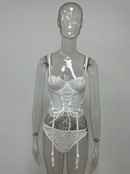 Hollow Lace Mesh Waist Skeleton Underwear Set