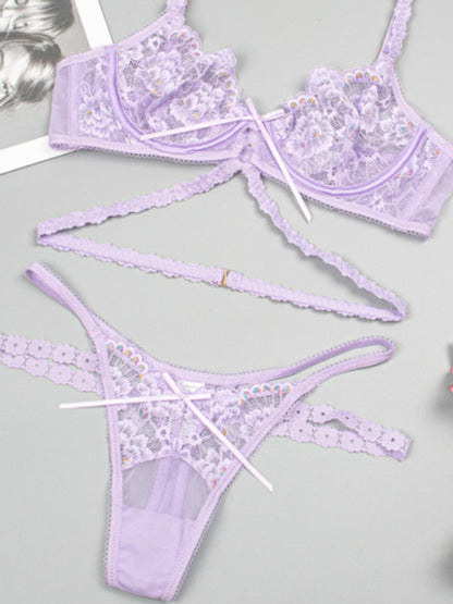 Sexy Lingerie Set Lace Thong Bra Three-Piece Set