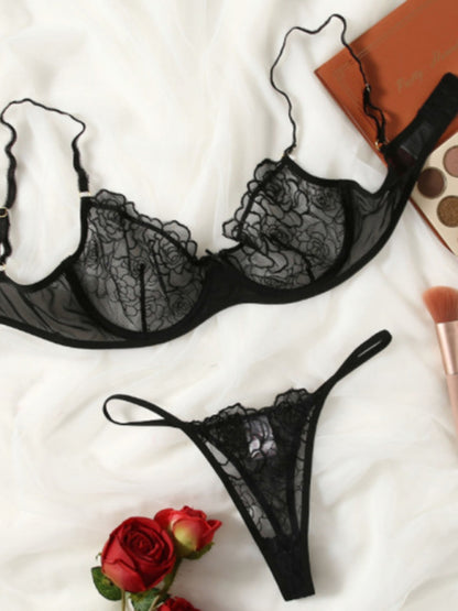 New Temptation Three-Point Thin Hollow Bra Sexy Set