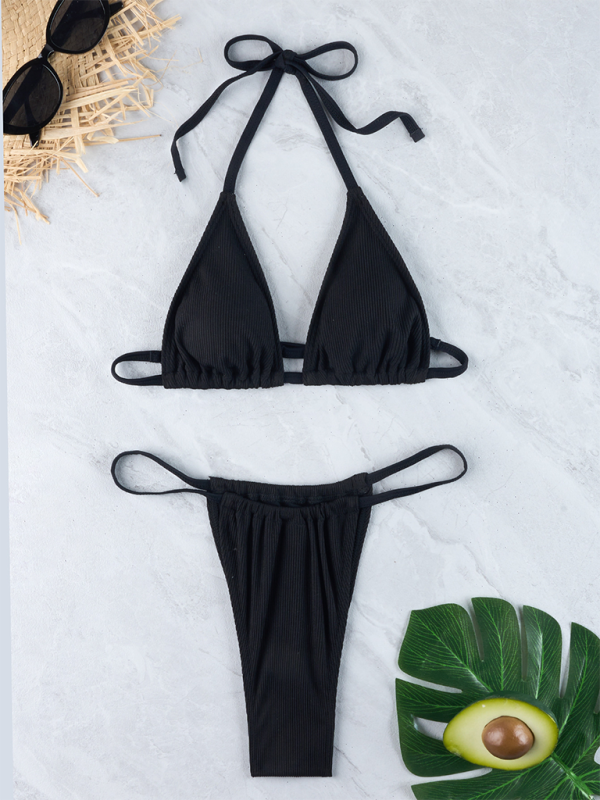 Simple Sexy Ribbed Solid Gathered Bikini