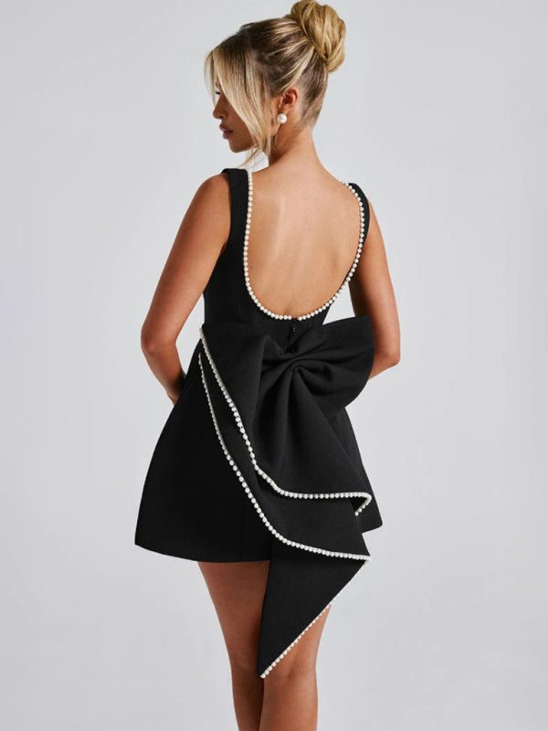 Pearl Bow Fashion Slim Short Skirt Back Hot Girl A-Line Dress