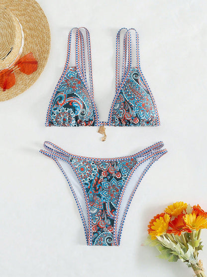 New Paisley Floral Print Sexy Strappy Bikini