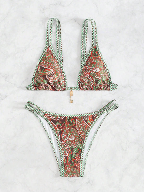 New Paisley Floral Print Sexy Strappy Bikini