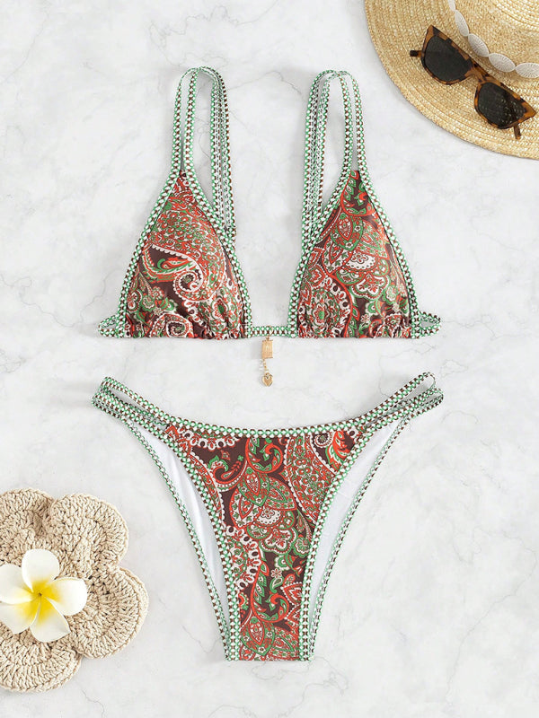 New Paisley Floral Print Sexy Strappy Bikini