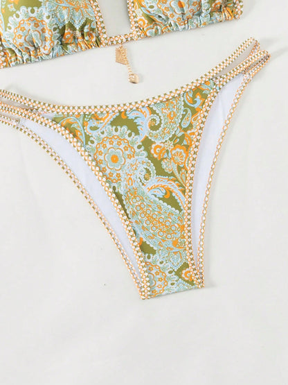 New Paisley Floral Print Sexy Strappy Bikini