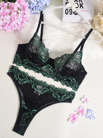 Contrast Lace Bra Sexy Lingerie Set