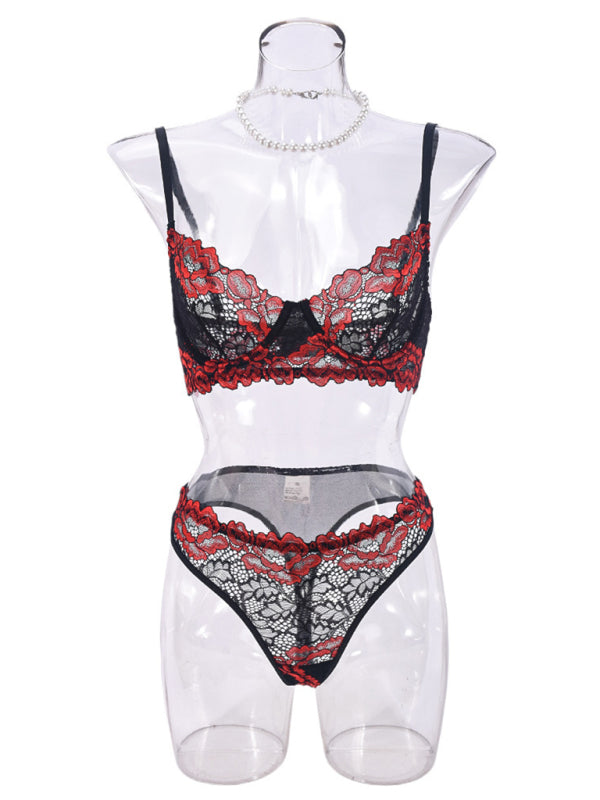 Contrast Lace Bra Sexy Lingerie Set