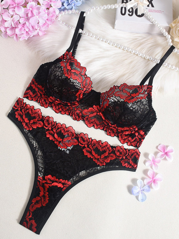 Contrast Lace Bra Sexy Lingerie Set