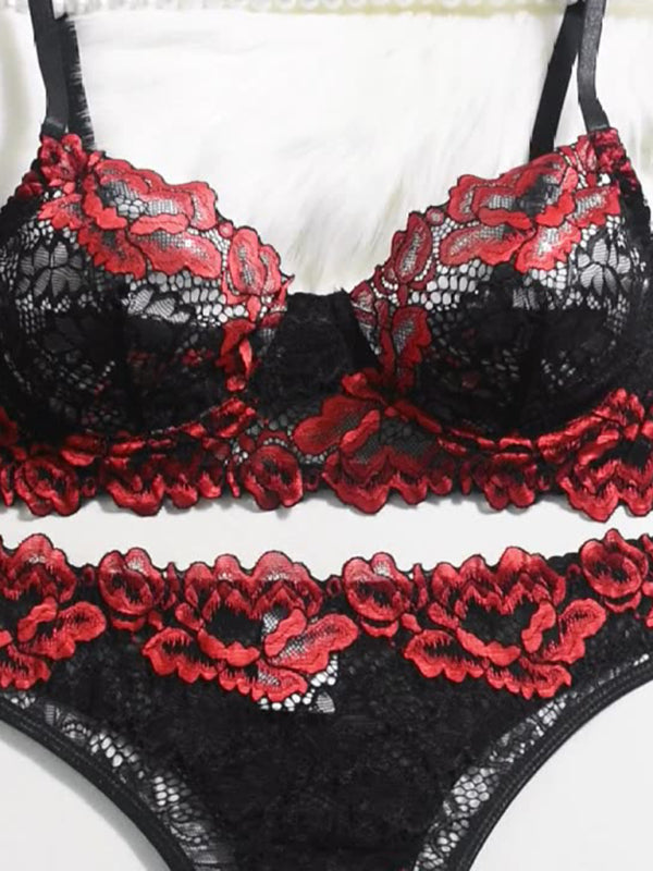 Contrast Lace Bra Sexy Lingerie Set