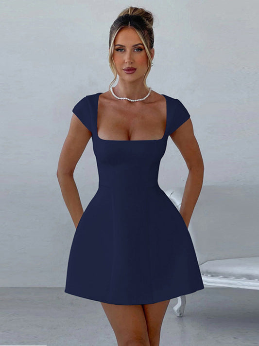 Short Sleeve Square Neck Vest A-Line Dress