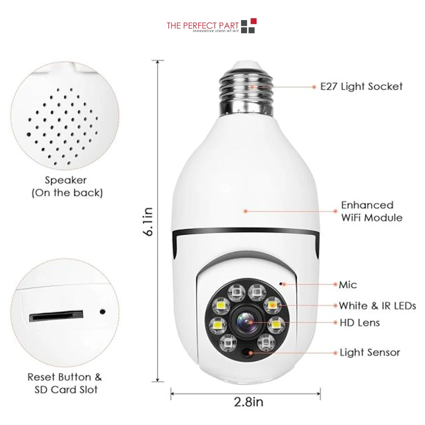 Light Bulb Camera Wi-Fi IR Night Smart Home Wireless Security