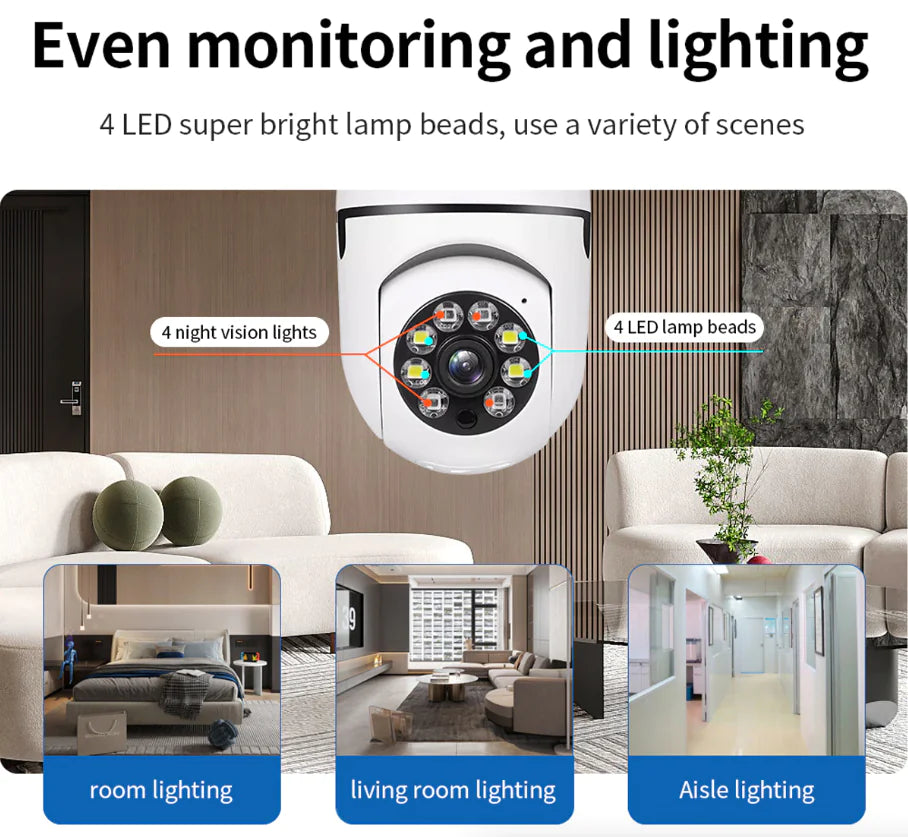 Light Bulb Camera Wi-Fi IR Night Smart Home Wireless Security