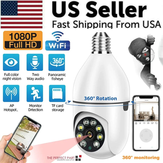 Light Bulb Camera Wi-Fi IR Night Smart Home Wireless Security