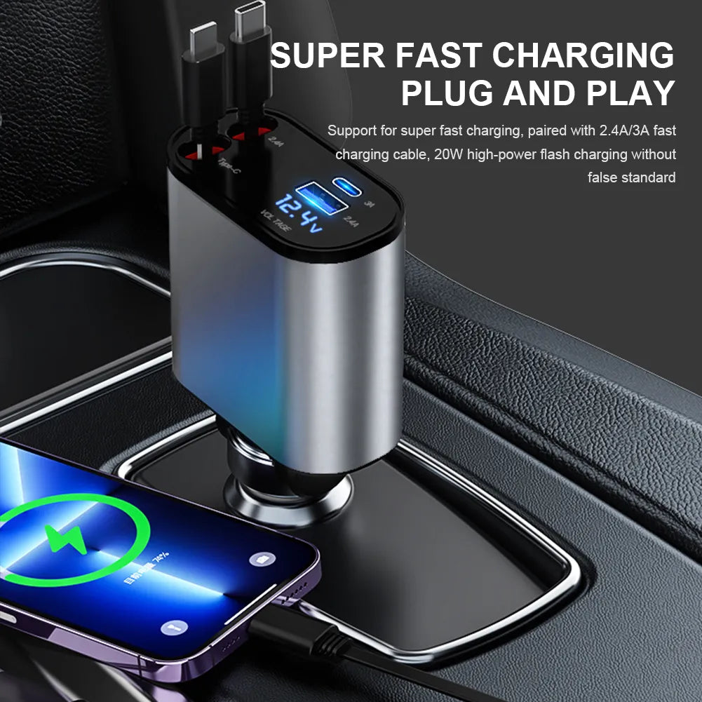 T4-Port Fast Car Charger for IPhone IPad Smartphone 