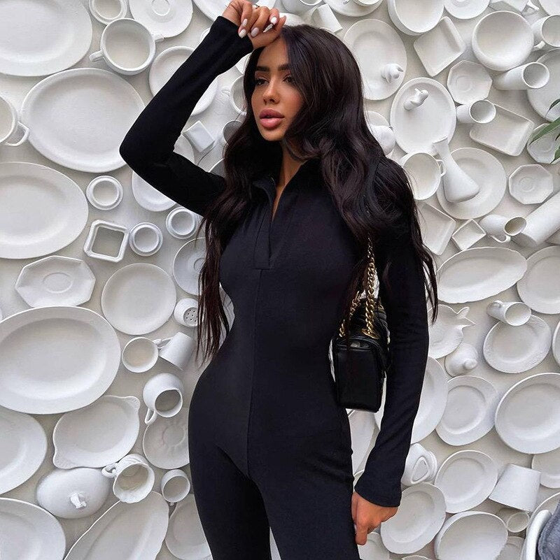 Womens One Piece Bodycon Jumpsuit,Elegant Slim Long Sleeve Lapel Siamese Trousers Casual Long Bell-Bottomed Trousers - Trotters Independent Traders
