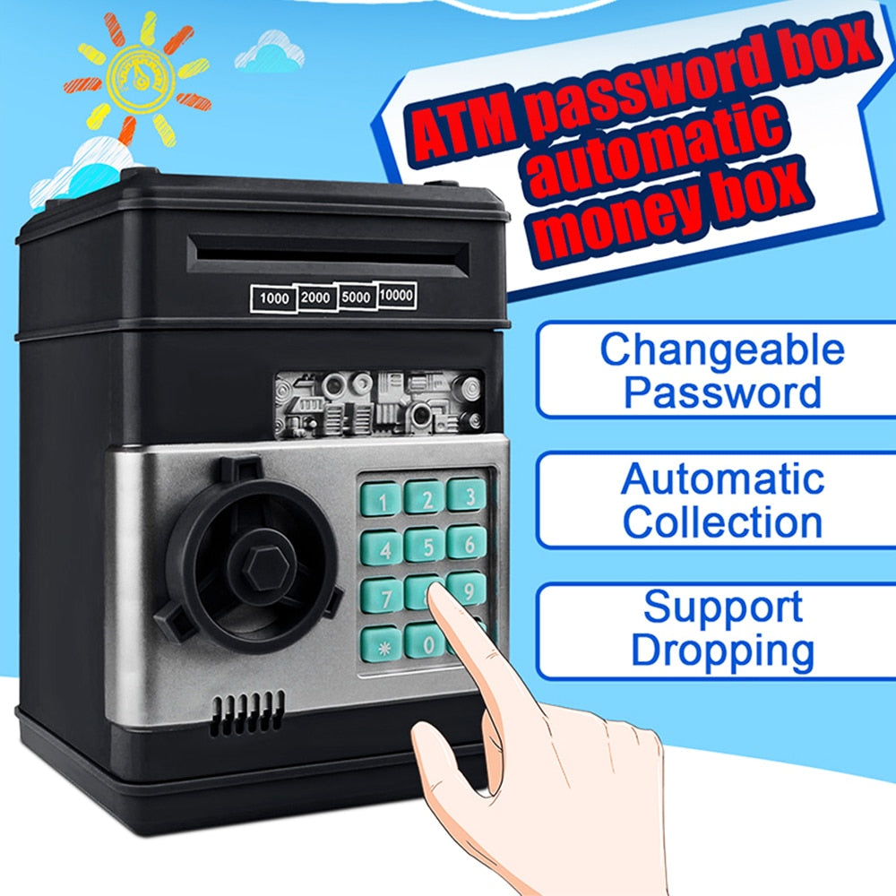 Electronic Piggy Money Box Password Money Box Cash Coins Saving Box ATM Bank Safe Box Automatic Deposit Banknote Christmas Gift - Trotters Independent Traders