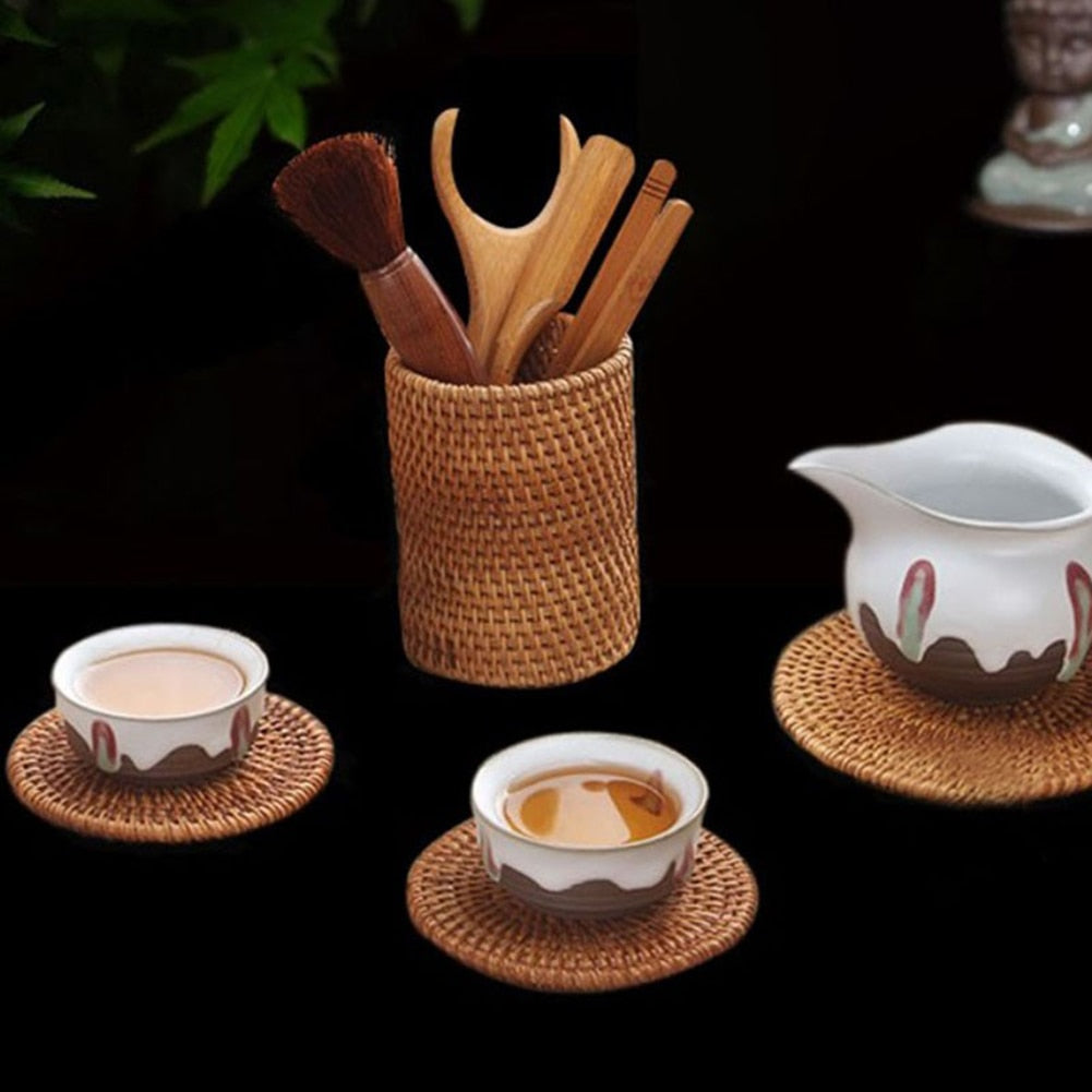 Handmade Tea Ceremony Basket Handwoven Rattan Pencil Holder 