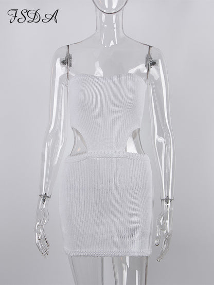 Sexy Hollow Out Beach Dress Y2k Cut Out Mini Dress