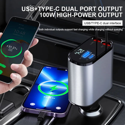 T4-Port Fast Car Charger for IPhone IPad Smartphone 