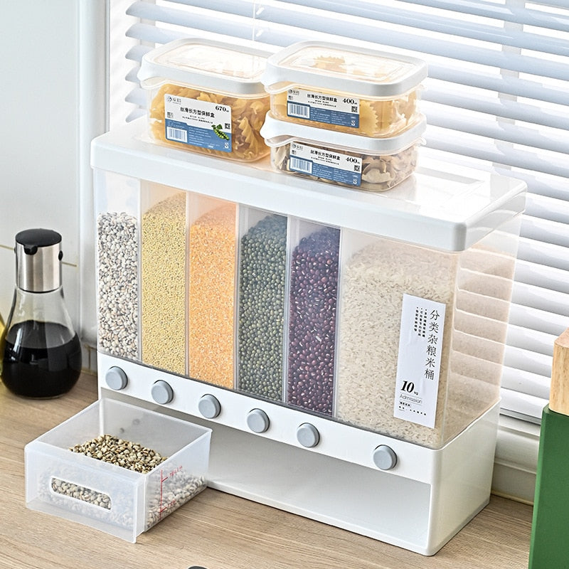 Cereal Dispenser,Wall-Mounted Dry Food Dispenser Rice Bucket Multi Compartments Automatic Metering Storage Box Sealed Grain Container for Home Kitchen Counter Tops Restaurant - Trotters Independent Traders